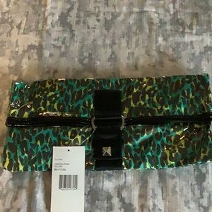 NWT Betsey Johnson Clear Vinyl Coated Yellow Cheetah Clutch.